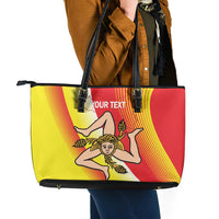 Personalized Sicilia La Trinacria Leather Tote Bag Sicilian Map Flag Color