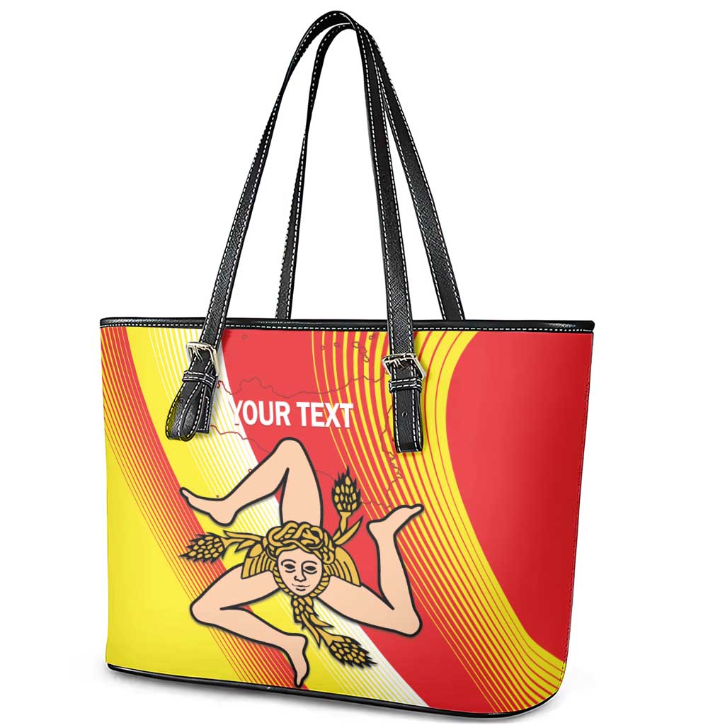 Personalized Sicilia La Trinacria Leather Tote Bag Sicilian Map Flag Color