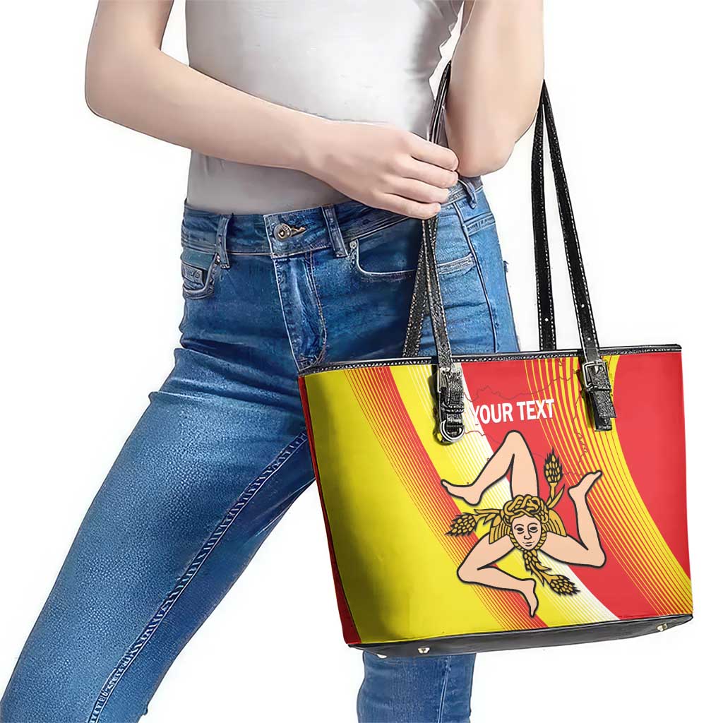 Personalized Sicilia La Trinacria Leather Tote Bag Sicilian Map Flag Color