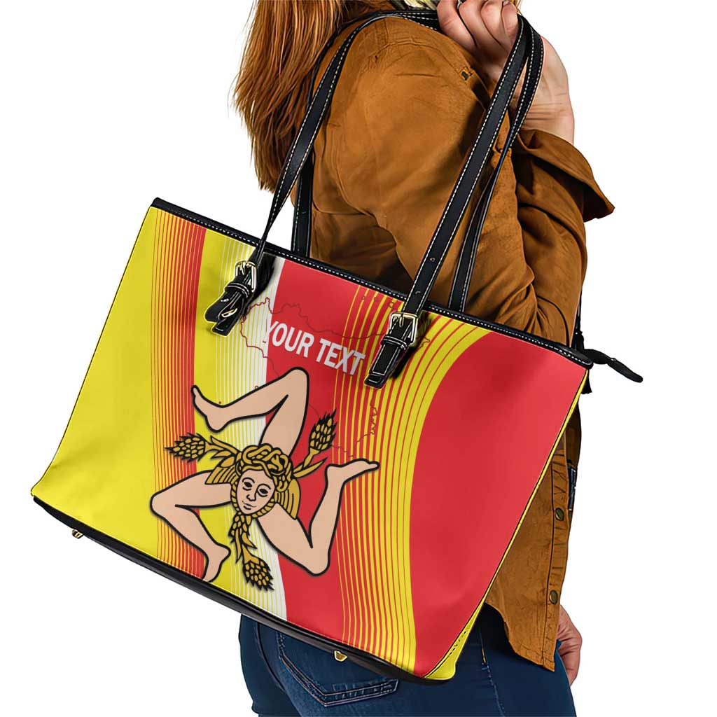 Personalized Sicilia La Trinacria Leather Tote Bag Sicilian Map Flag Color