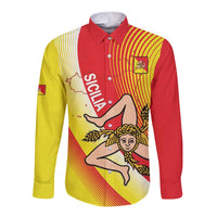Personalized Sicilia La Trinacria Long Sleeve Button Shirt Sicilian Map Flag Color