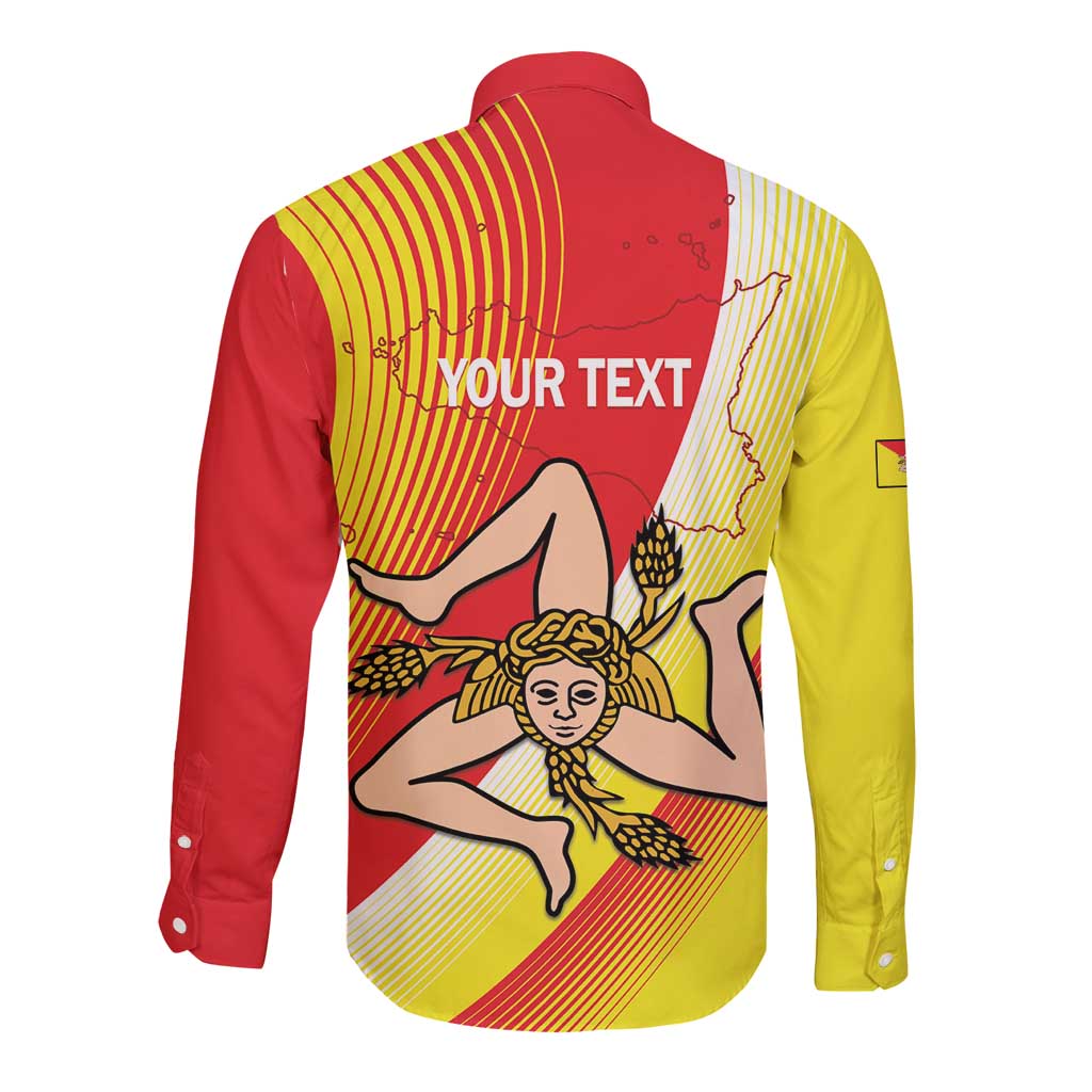 Personalized Sicilia La Trinacria Long Sleeve Button Shirt Sicilian Map Flag Color