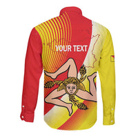 Personalized Sicilia La Trinacria Long Sleeve Button Shirt Sicilian Map Flag Color