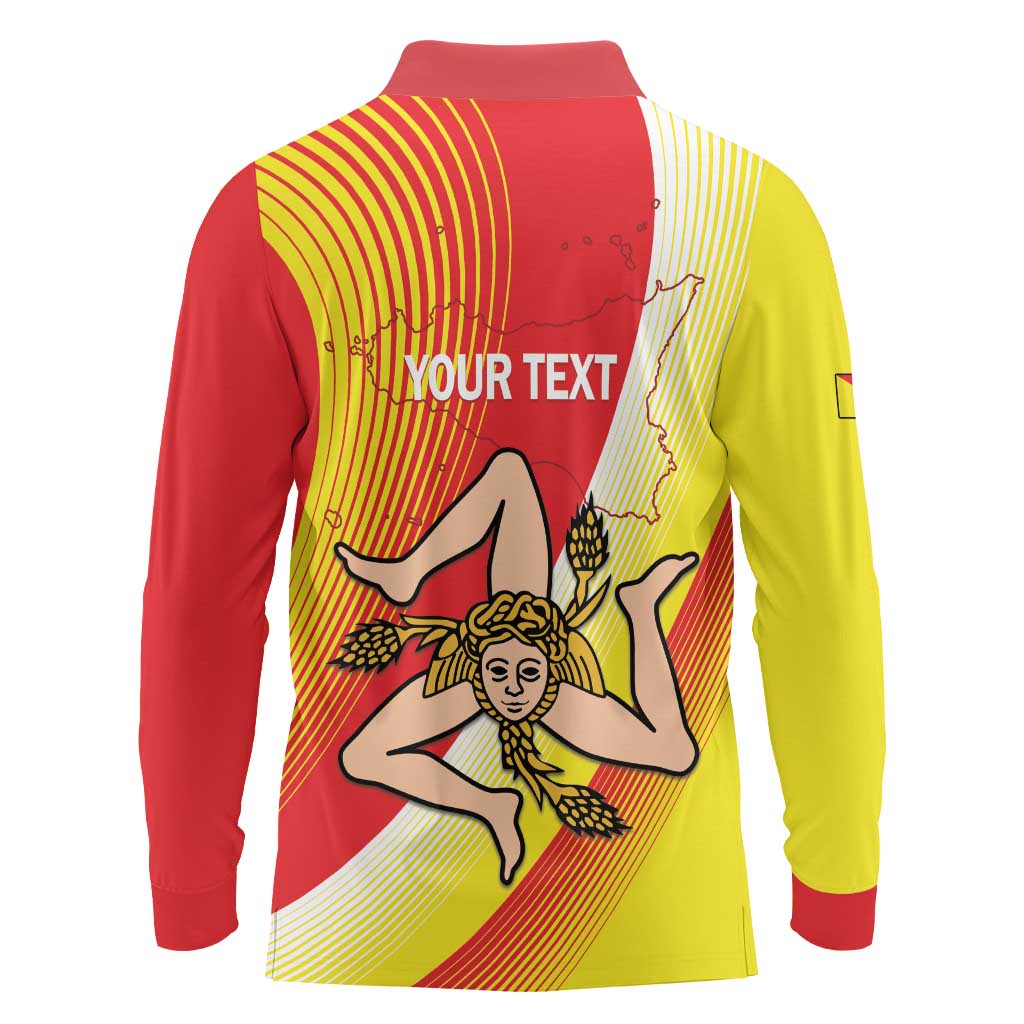 Personalized Sicilia La Trinacria Long Sleeve Polo Shirt Sicilian Map Flag Color