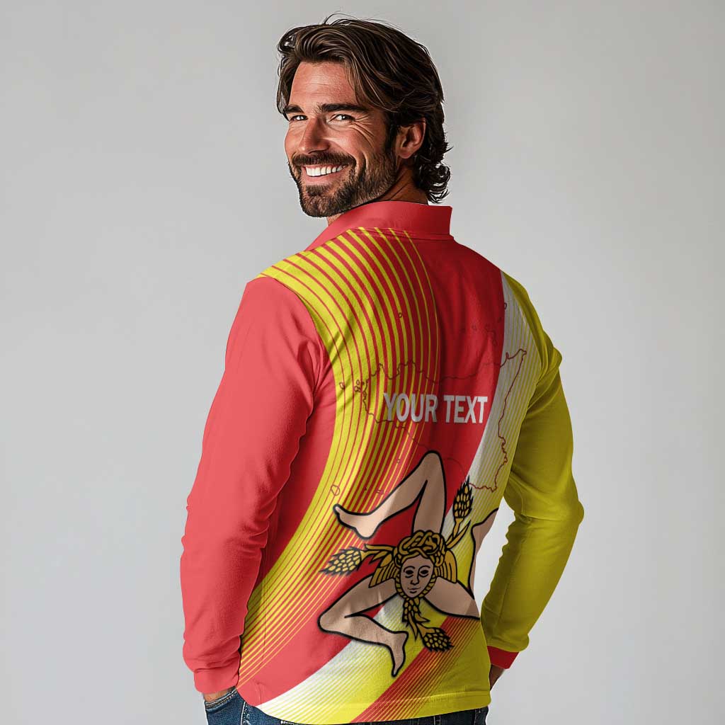 Personalized Sicilia La Trinacria Long Sleeve Polo Shirt Sicilian Map Flag Color