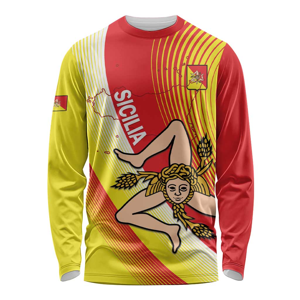 Personalized Sicilia La Trinacria Long Sleeve Shirt Sicilian Map Flag Color