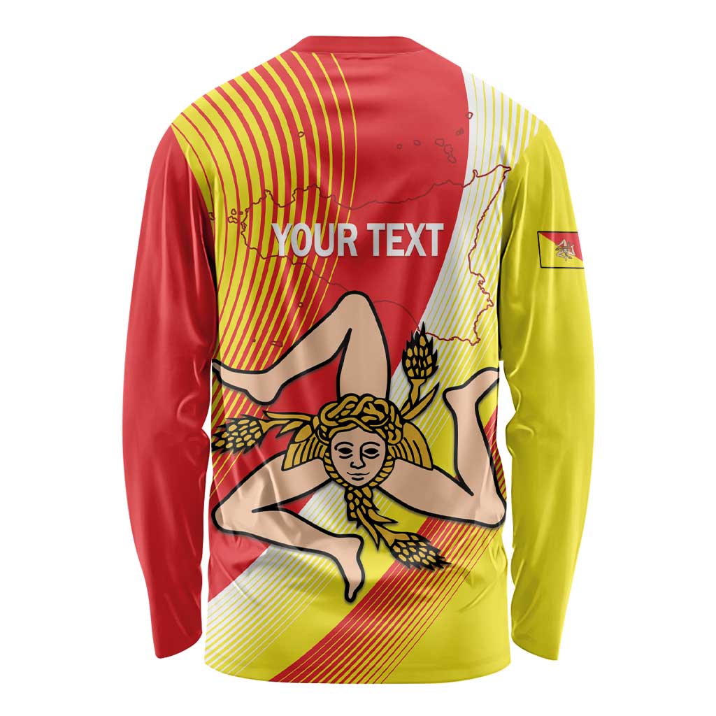 Personalized Sicilia La Trinacria Long Sleeve Shirt Sicilian Map Flag Color