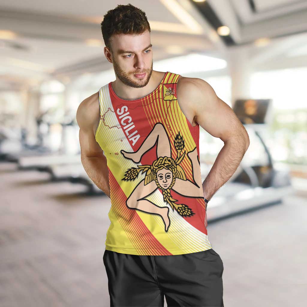 Personalized Sicilia La Trinacria Men Tank Top Sicilian Map Flag Color