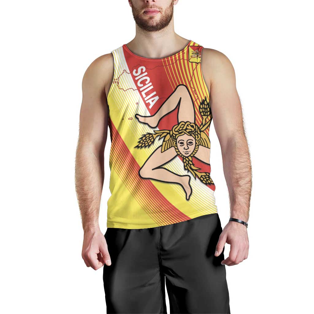 Personalized Sicilia La Trinacria Men Tank Top Sicilian Map Flag Color