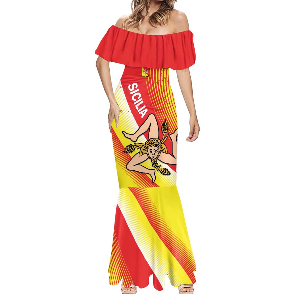 Personalized Sicilia La Trinacria Mermaid Dress Sicilian Map Flag Color