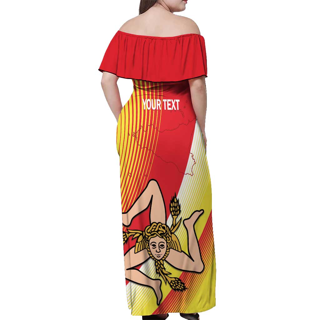 Personalized Sicilia La Trinacria Off Shoulder Maxi Dress Sicilian Map Flag Color