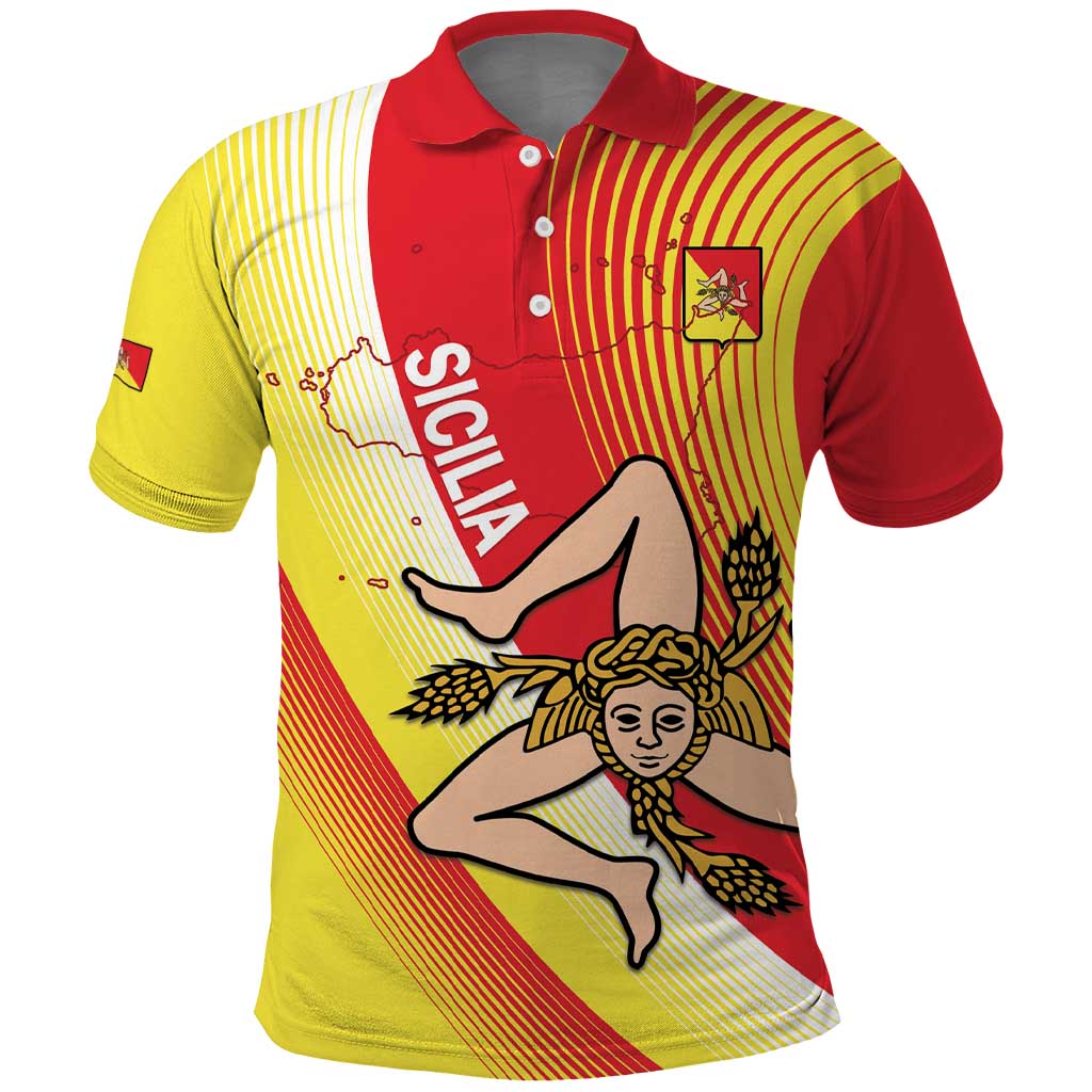Personalized Sicilia La Trinacria Polo Shirt Sicilian Map Flag Color