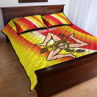 Personalized Sicilia La Trinacria Quilt Bed Set Sicilian Map Flag Color