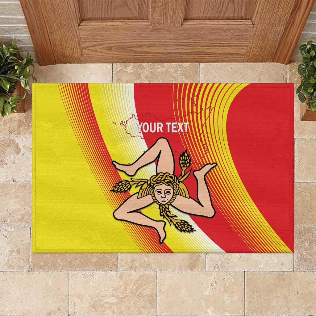 Personalized Sicilia La Trinacria Rubber Doormat Sicilian Map Flag Color