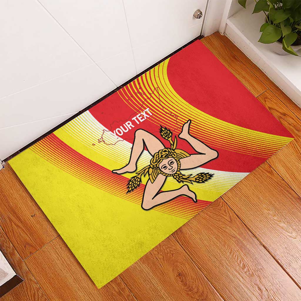Personalized Sicilia La Trinacria Rubber Doormat Sicilian Map Flag Color