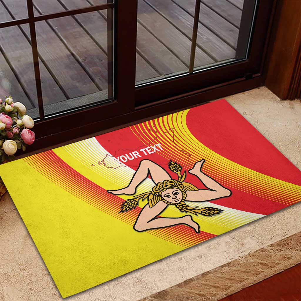 Personalized Sicilia La Trinacria Rubber Doormat Sicilian Map Flag Color