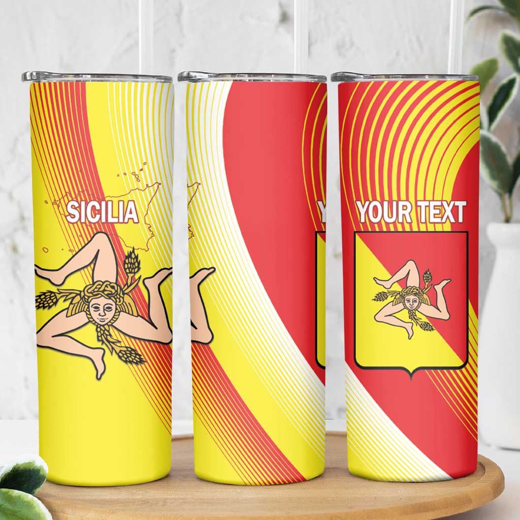 Personalized Sicilia La Trinacria Skinny Tumbler Sicilian Map Flag Color