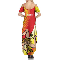 Personalized Sicilia La Trinacria Summer Maxi Dress Sicilian Map Flag Color
