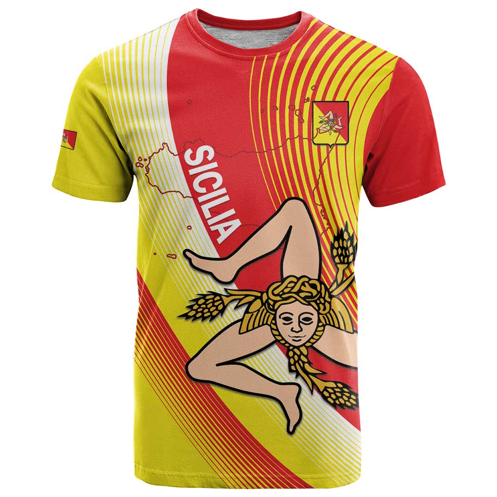 Personalized Sicilia La Trinacria T Shirt Sicilian Map Flag Color