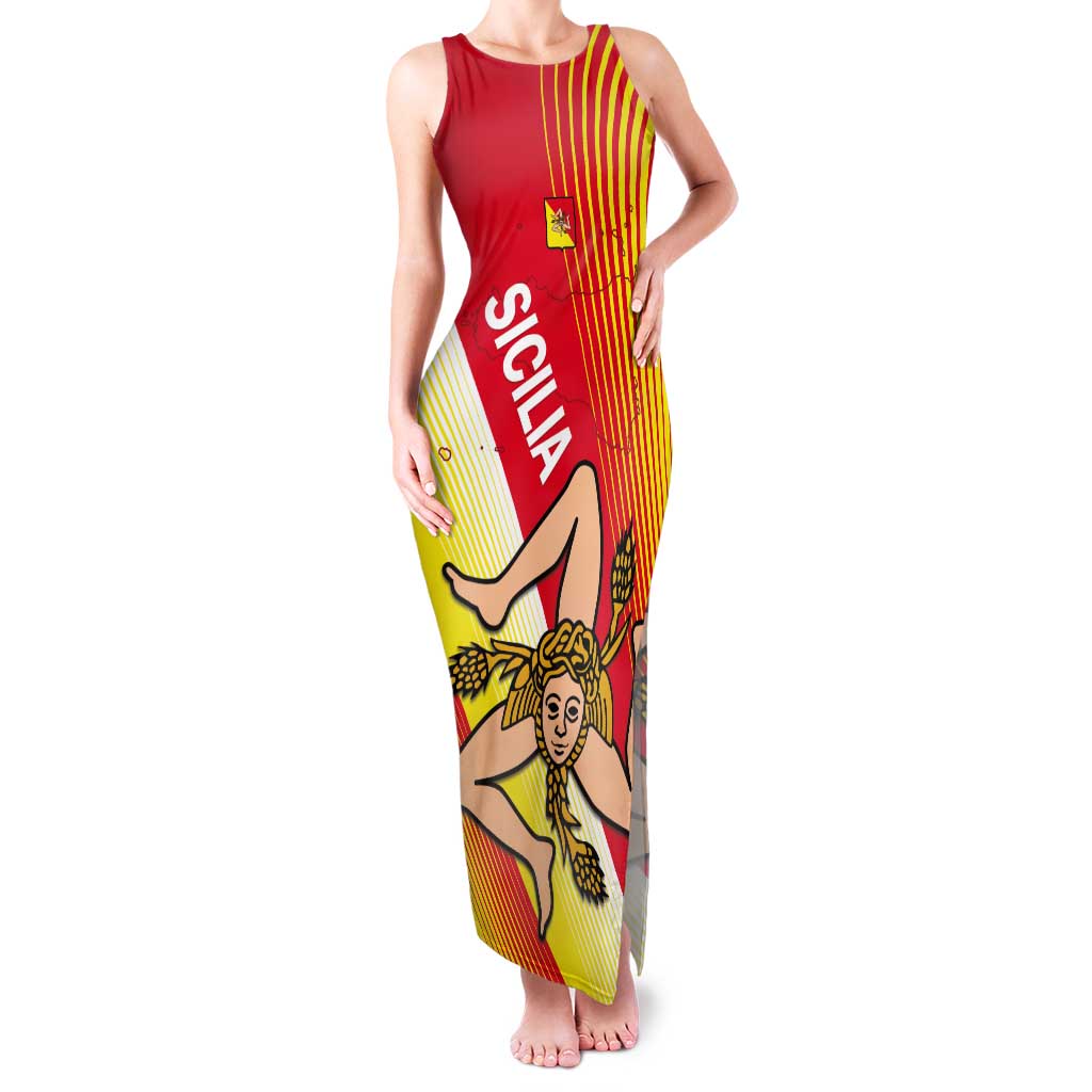 Personalized Sicilia La Trinacria Tank Maxi Dress Sicilian Map Flag Color