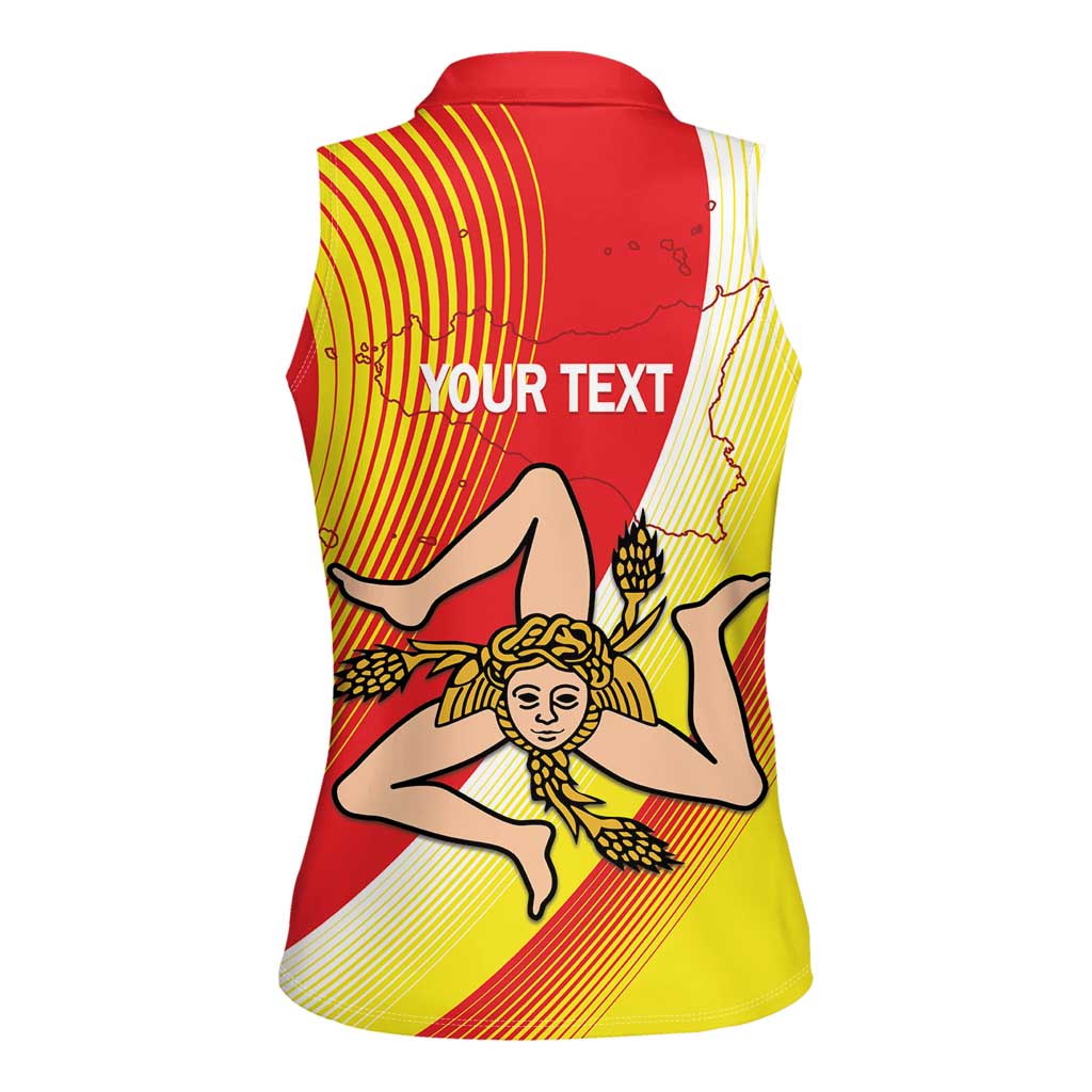 Personalized Sicilia La Trinacria Women Sleeveless Polo Shirt Sicilian Map Flag Color