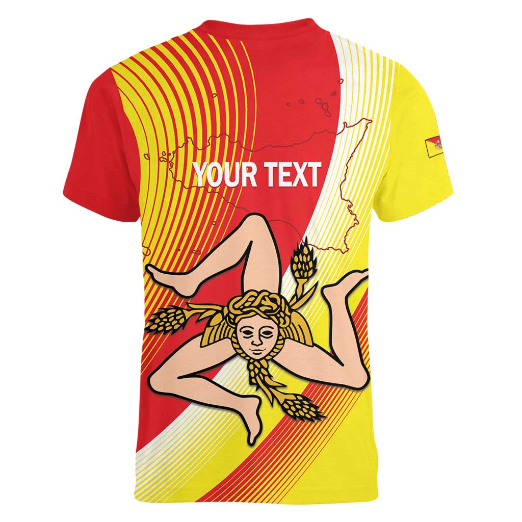 Personalized Sicilia La Trinacria Women V-Neck T-Shirt Sicilian Map Flag Color