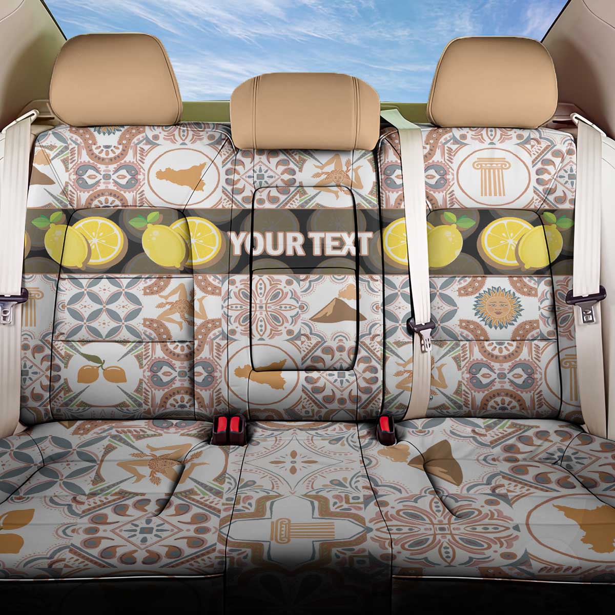 Personalized Sicilia National Symbols With Mosaic Motifs Back Car Seat Cover