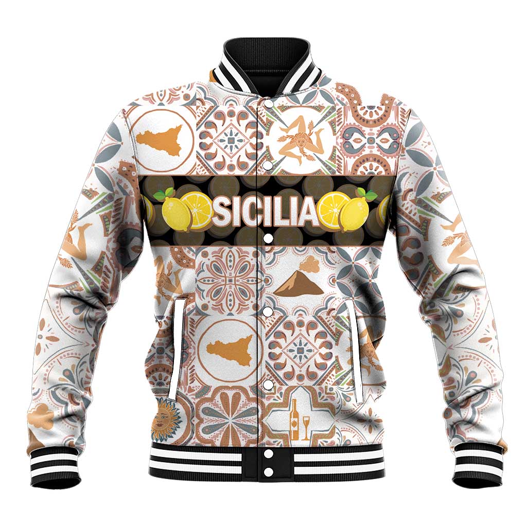 Personalized Sicilia National Symbols With Mosaic Motifs Baseball Jacket