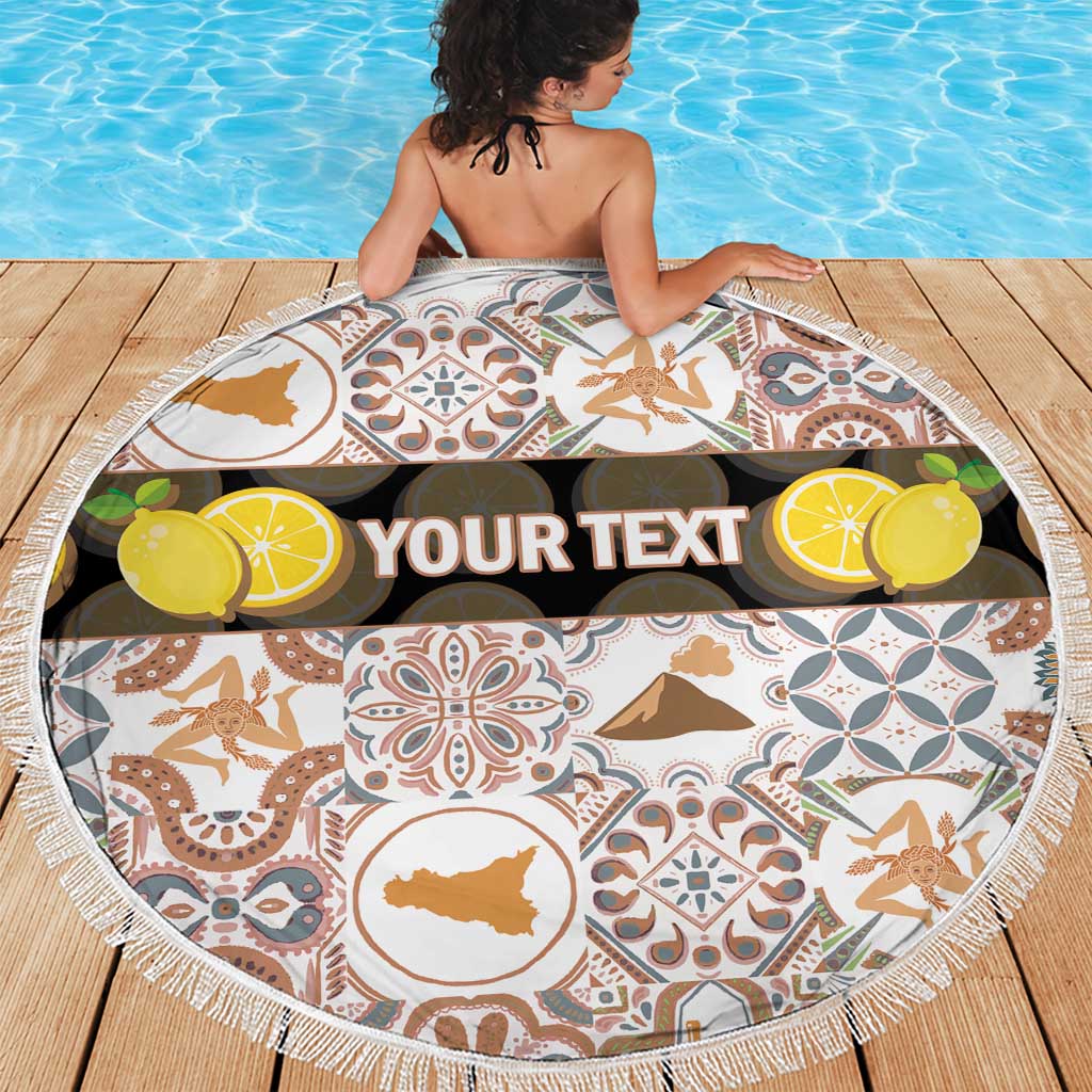 Personalized Sicilia National Symbols With Mosaic Motifs Beach Blanket