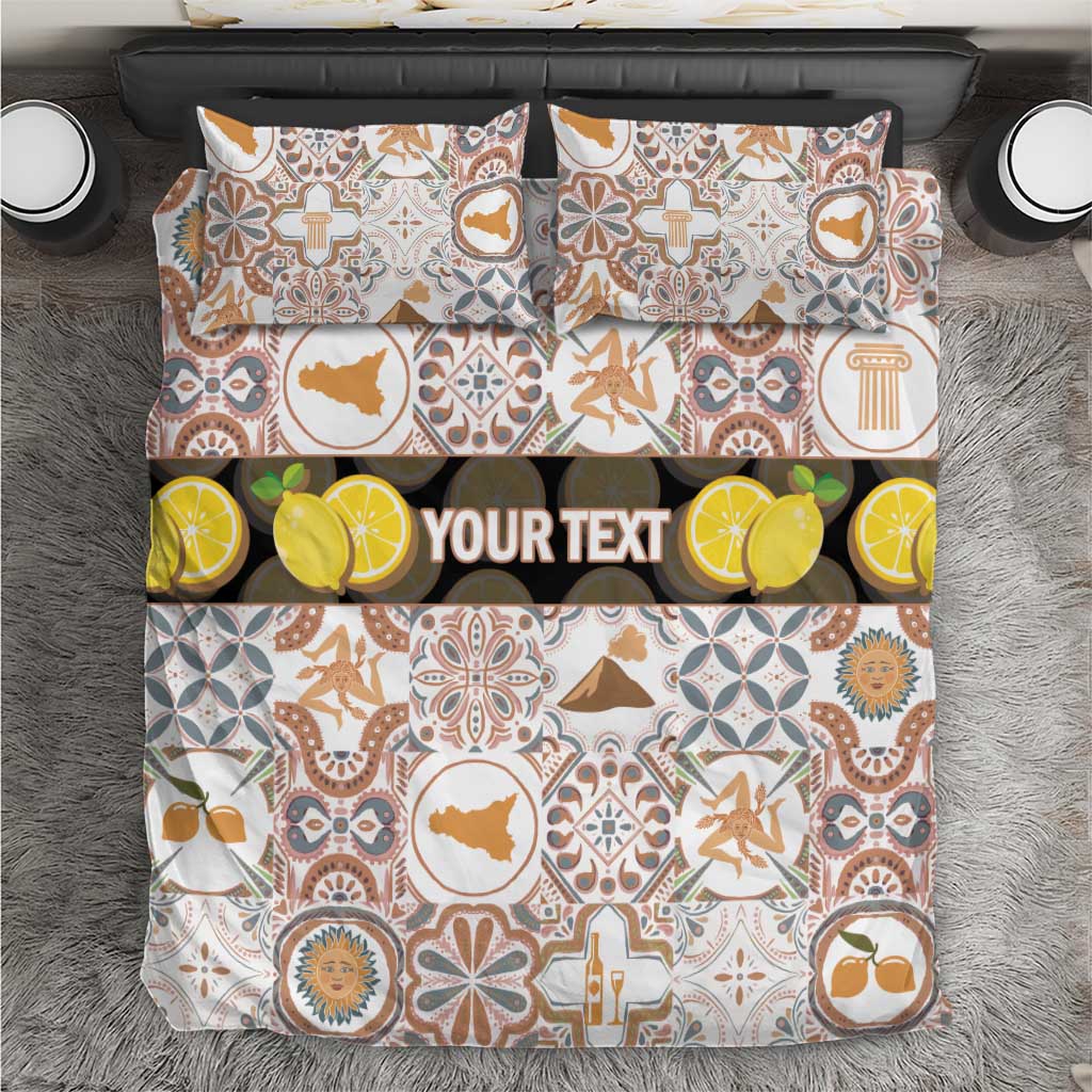 Personalized Sicilia National Symbols With Mosaic Motifs Bedding Set