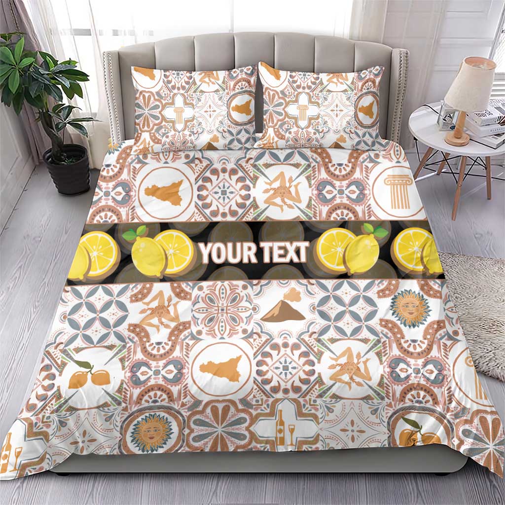 Personalized Sicilia National Symbols With Mosaic Motifs Bedding Set