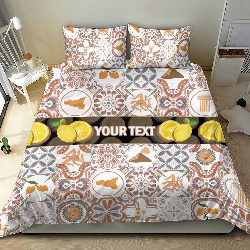 Personalized Sicilia National Symbols With Mosaic Motifs Bedding Set