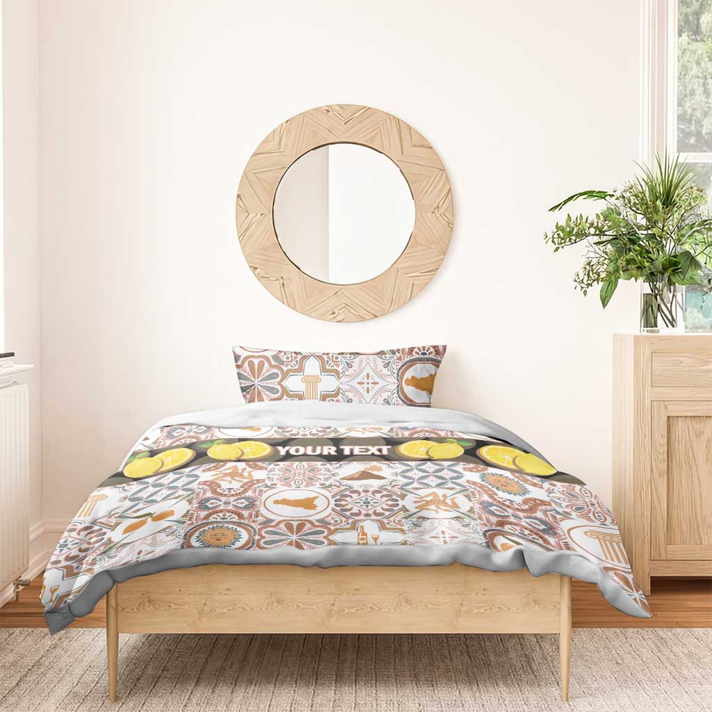 Personalized Sicilia National Symbols With Mosaic Motifs Bedding Set