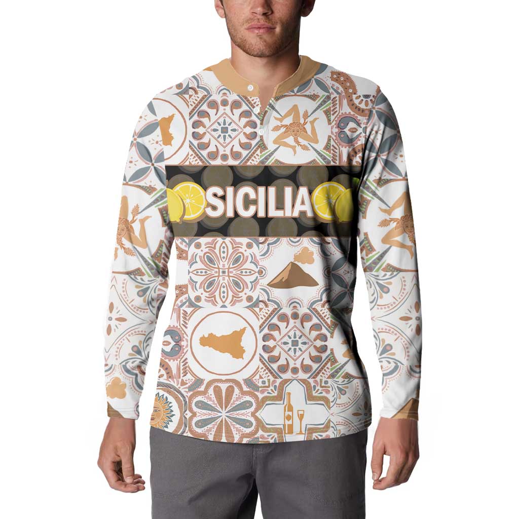 Personalized Sicilia National Symbols With Mosaic Motifs Button Sweatshirt