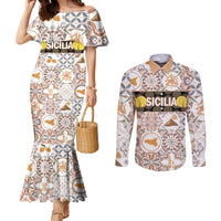 Personalized Sicilia National Symbols With Mosaic Motifs Couples Matching Mermaid Dress and Long Sleeve Button Shirt