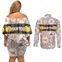 Personalized Sicilia National Symbols With Mosaic Motifs Couples Matching Off Shoulder Short Dress and Long Sleeve Button Shirt