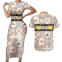 Personalized Sicilia National Symbols With Mosaic Motifs Couples Matching Short Sleeve Bodycon Dress and Hawaiian Shirt