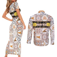 Personalized Sicilia National Symbols With Mosaic Motifs Couples Matching Short Sleeve Bodycon Dress and Long Sleeve Button Shirt