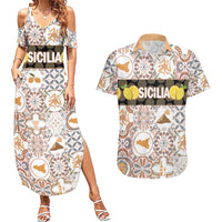 Personalized Sicilia National Symbols With Mosaic Motifs Couples Matching Summer Maxi Dress and Hawaiian Shirt
