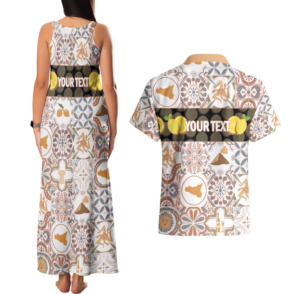 Personalized Sicilia National Symbols With Mosaic Motifs Couples Matching Tank Maxi Dress and Hawaiian Shirt