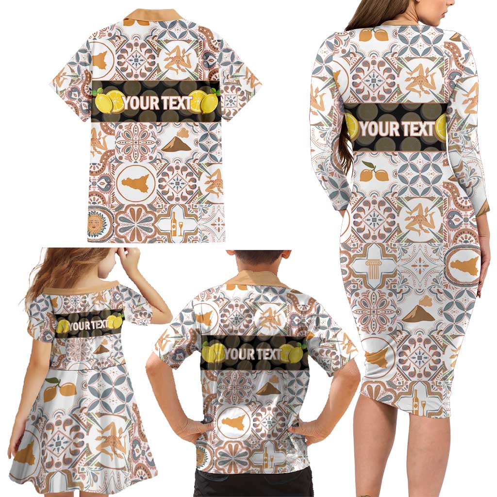 Personalized Sicilia National Symbols With Mosaic Motifs Family Matching Long Sleeve Bodycon Dress and Hawaiian Shirt