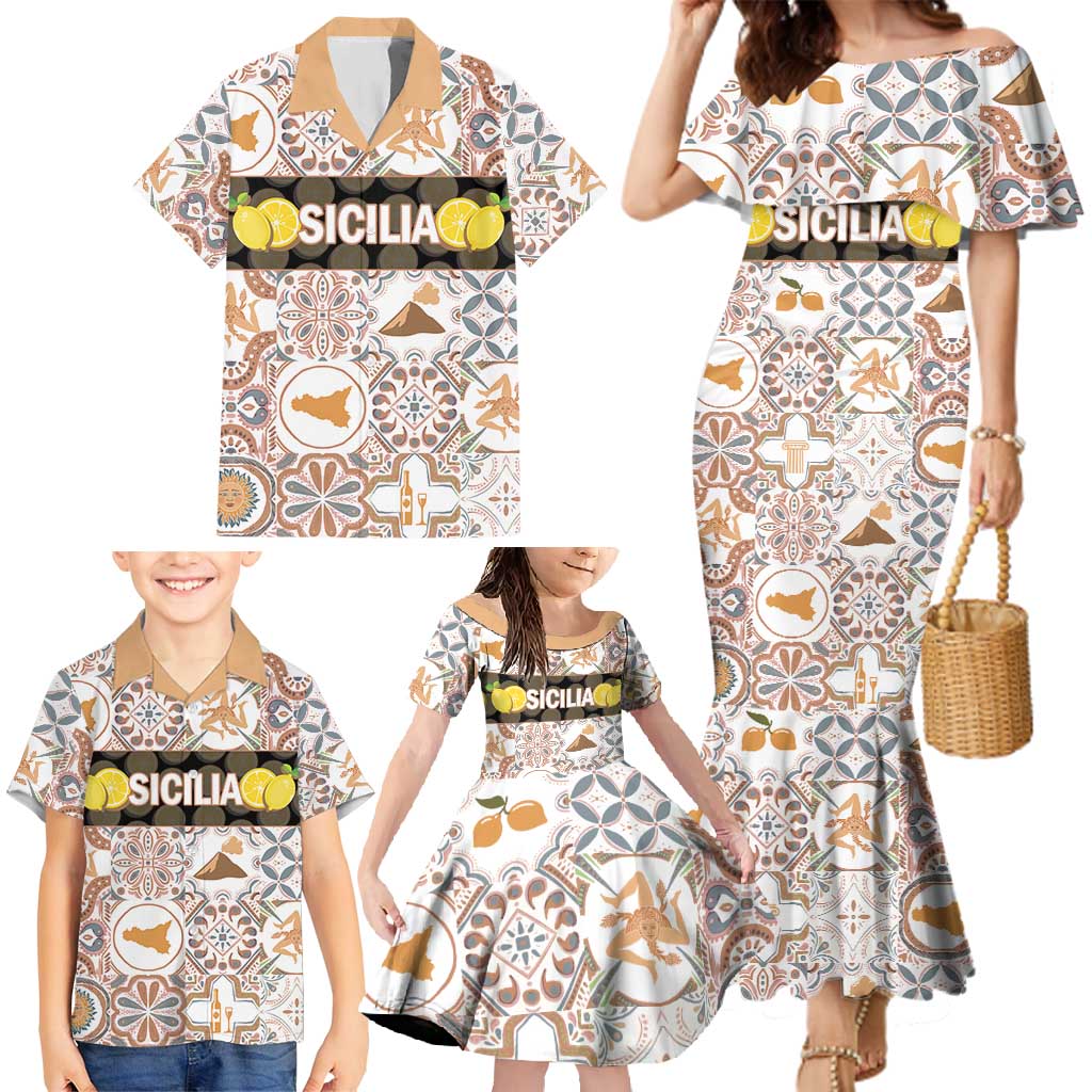 Personalized Sicilia National Symbols With Mosaic Motifs Family Matching Mermaid Dress and Hawaiian Shirt