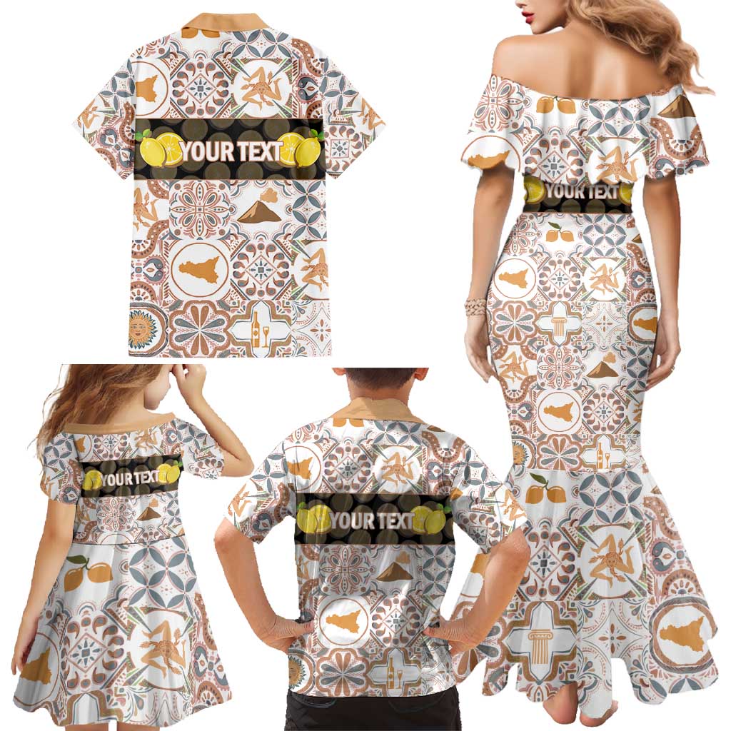 Personalized Sicilia National Symbols With Mosaic Motifs Family Matching Mermaid Dress and Hawaiian Shirt