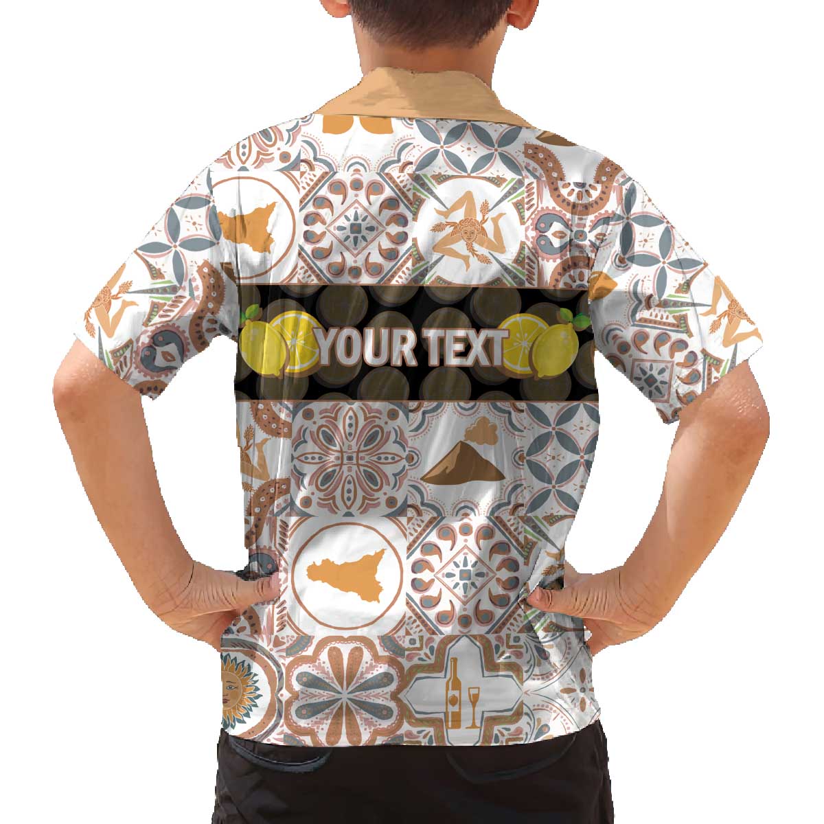 Personalized Sicilia National Symbols With Mosaic Motifs Family Matching Off The Shoulder Long Sleeve Dress and Hawaiian Shirt