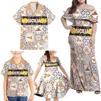 Personalized Sicilia National Symbols With Mosaic Motifs Family Matching Off Shoulder Maxi Dress and Hawaiian Shirt