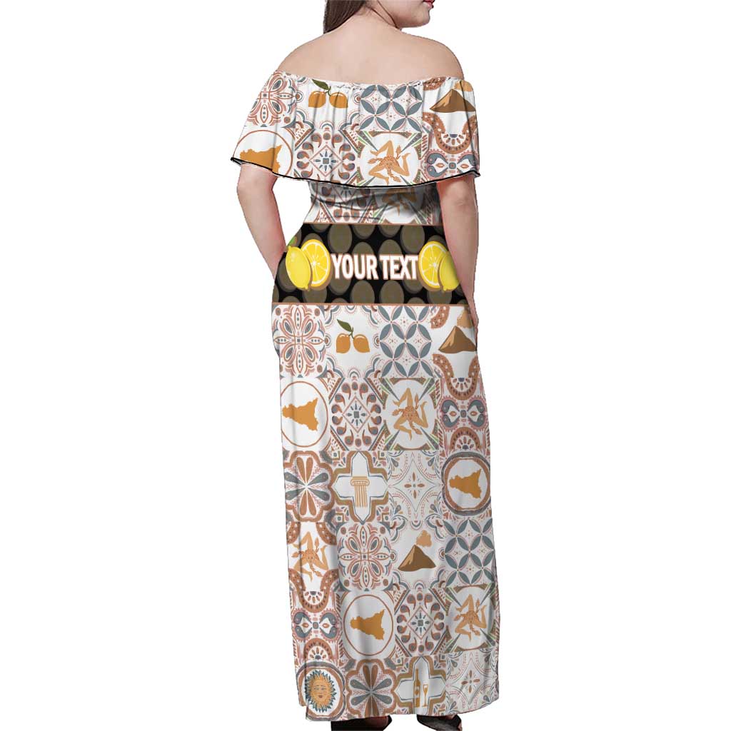 Personalized Sicilia National Symbols With Mosaic Motifs Family Matching Off Shoulder Maxi Dress and Hawaiian Shirt