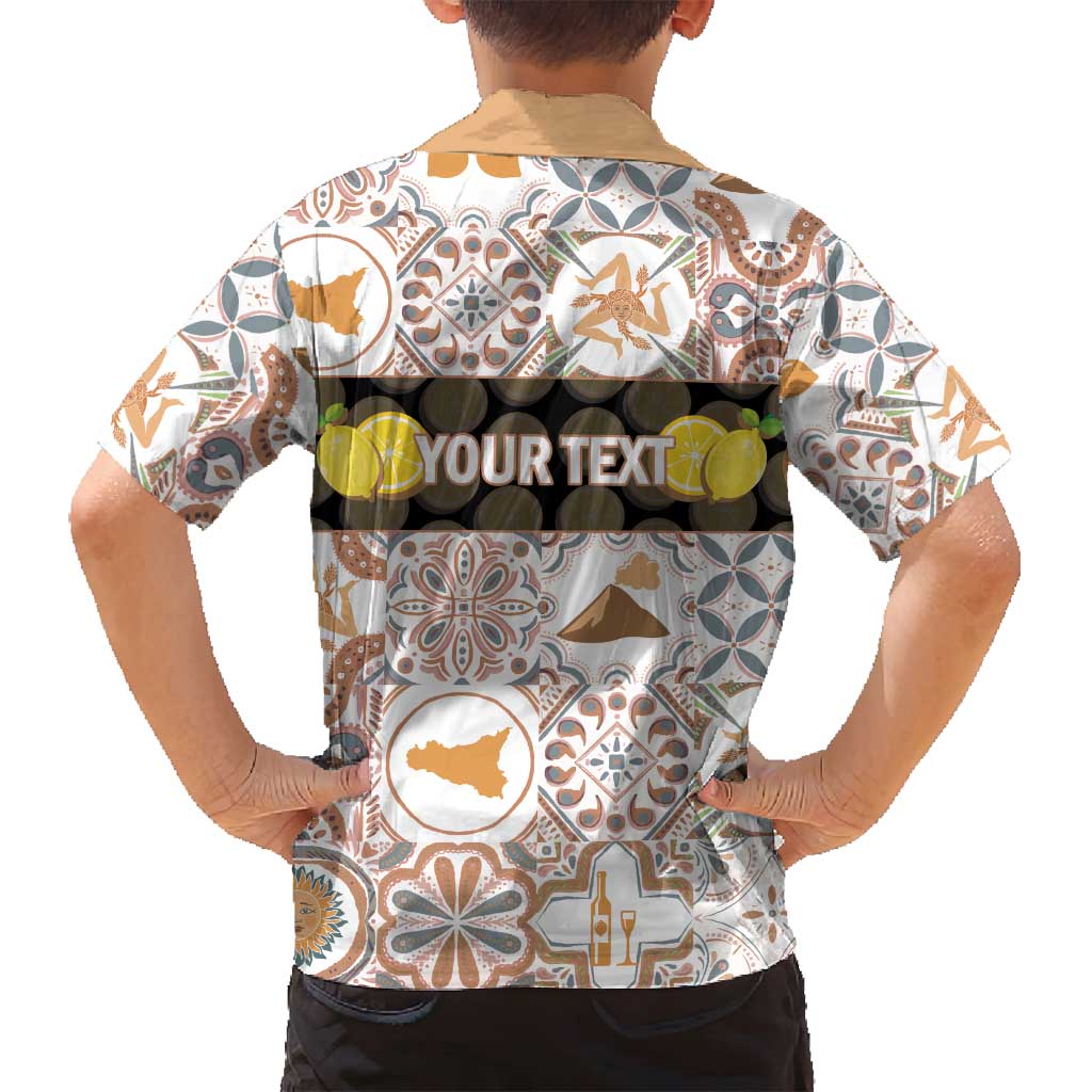 Personalized Sicilia National Symbols With Mosaic Motifs Family Matching Off Shoulder Short Dress and Hawaiian Shirt