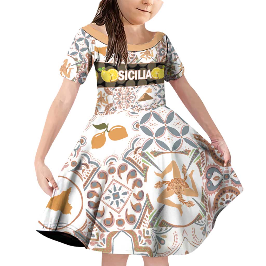 Personalized Sicilia National Symbols With Mosaic Motifs Family Matching Off Shoulder Short Dress and Hawaiian Shirt
