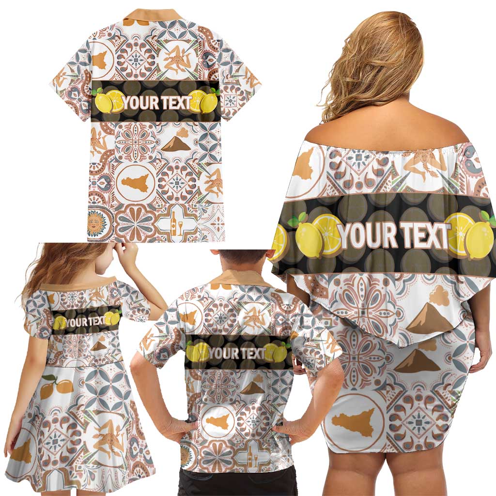 Personalized Sicilia National Symbols With Mosaic Motifs Family Matching Off Shoulder Short Dress and Hawaiian Shirt