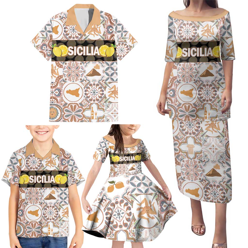 Personalized Sicilia National Symbols With Mosaic Motifs Family Matching Puletasi and Hawaiian Shirt
